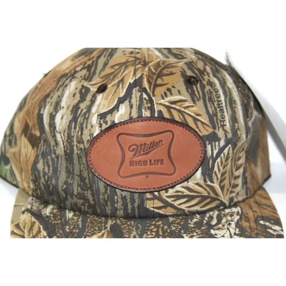 New Miller High Life Beer Leather Patch Realtree Camouflage Adjustable Hat Cap